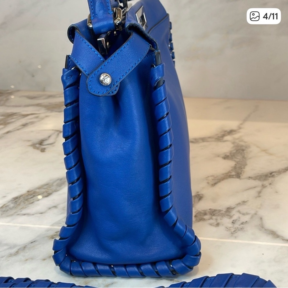 Fendi Peekaboo Cobalt Blue Whipstitch Leather Top Handle Crossbody Bag authentic - Picture 4 of 11